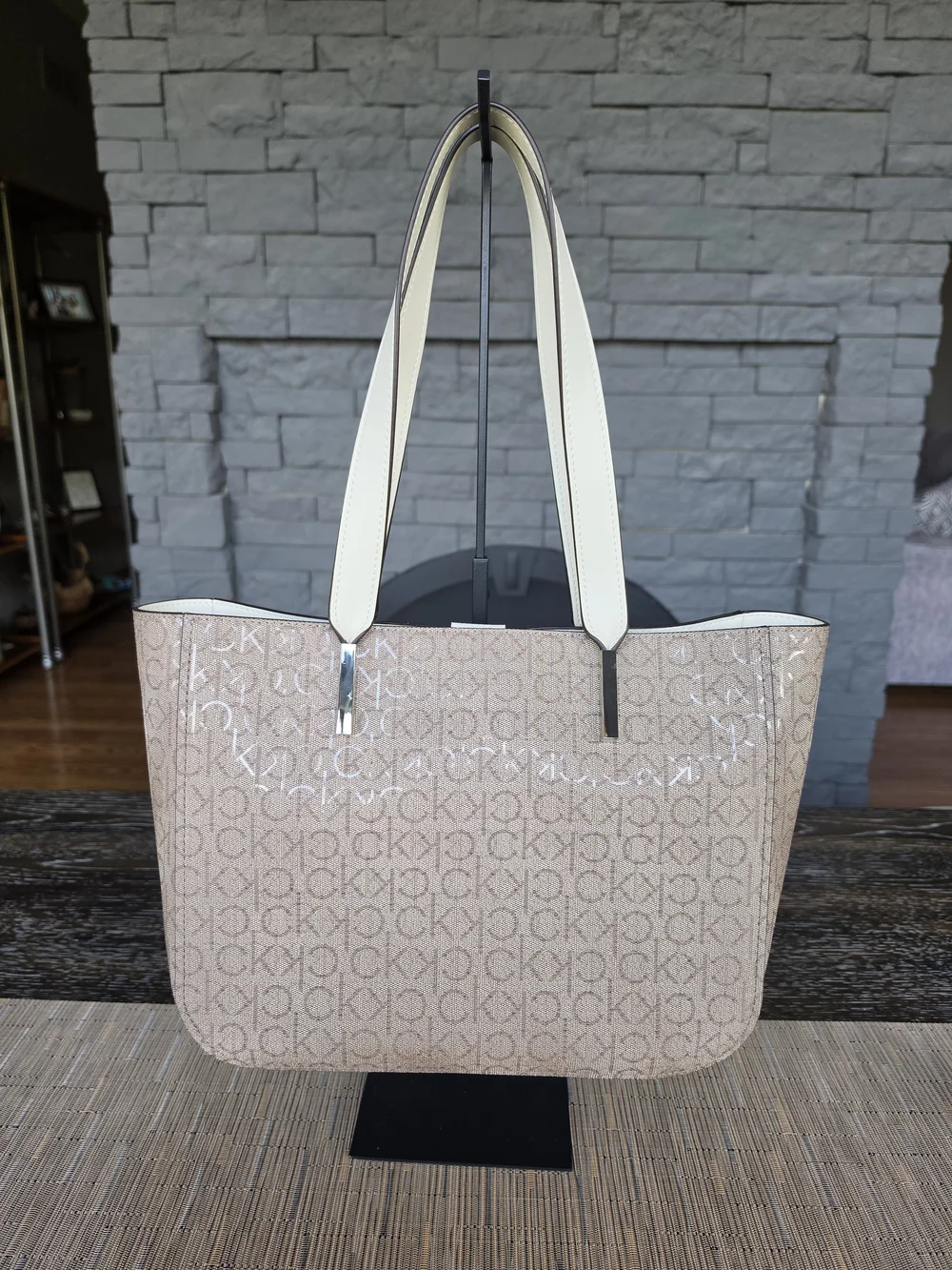 Calvin Klein Beige Signature Tote Bag with Wristlet Full Size Wallet